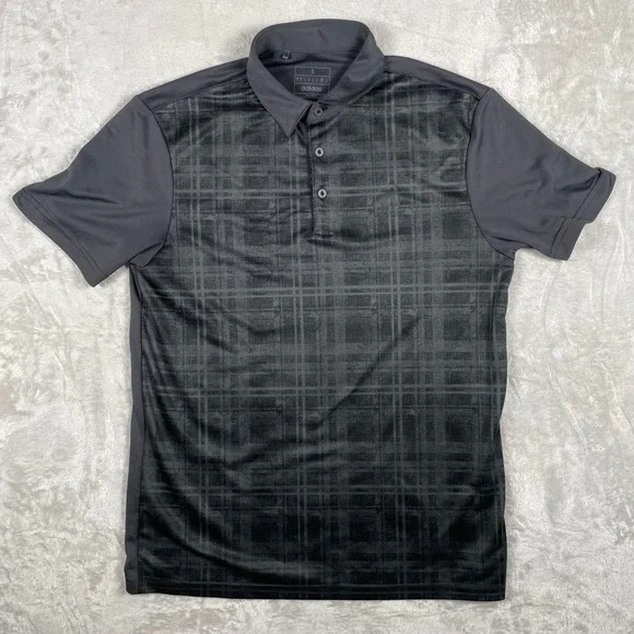 Adidas Men's Golf Polo Shirt Black Plaid Performance Size S Short Sleeve - Picture 1 of 6